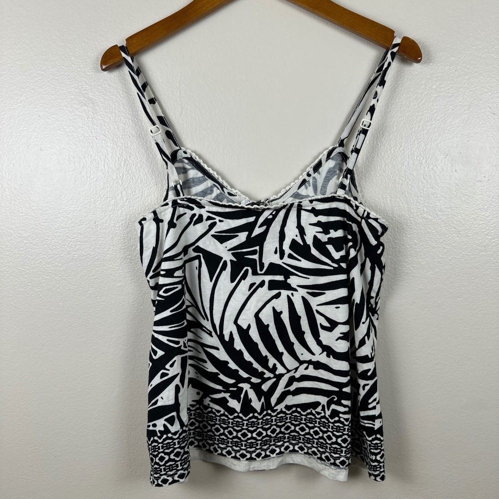 Patrons of Peace Women's S Camisole Black White Tropical Palm Leaf Y2k NEW